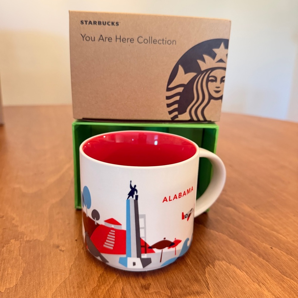 Starbucks Alabama You Are Here Mug - White Exterior with Red Interior